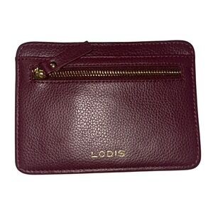 Lodis Burgundy Pebbled Leather RFID Protection Card Case Zip Wallet